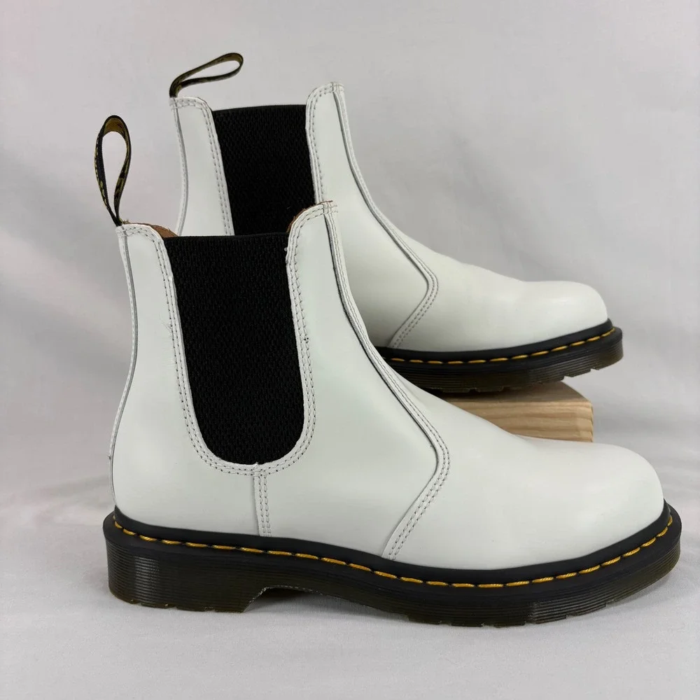 Dr. Martens 2976 YS Chelsea Boots Unisex US W 9 M 8 White Leather Yellow Stitch